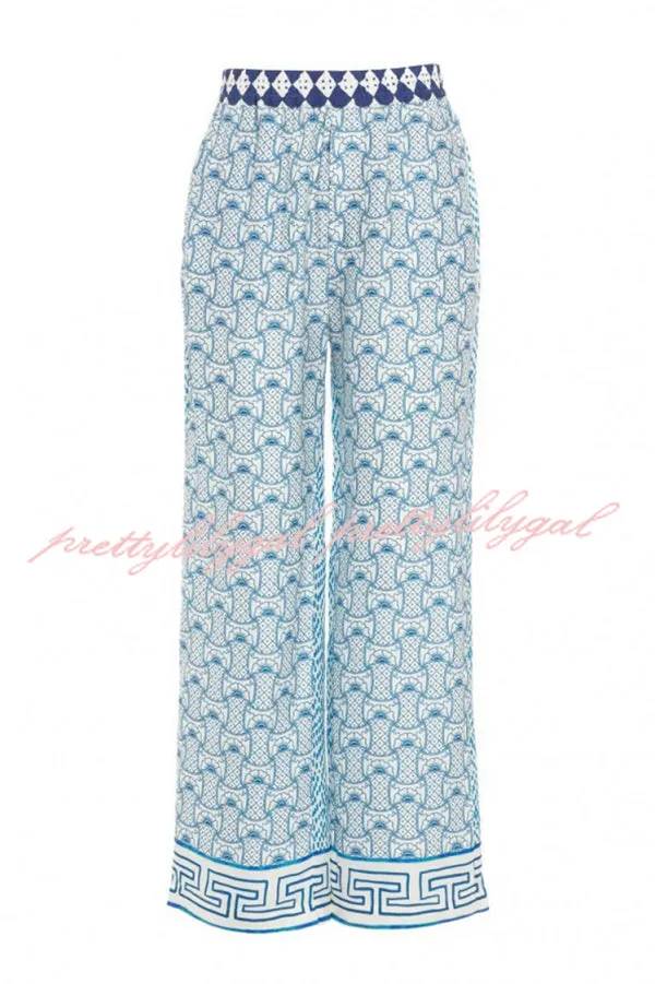 Unique Dragon Print Short Sleeve Loose Shirt and Elastic Waist Pocket Pants Silk Satin Set