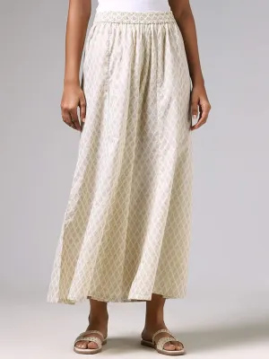 Utsa Off White Geometric Printed Kalidar Palazzos