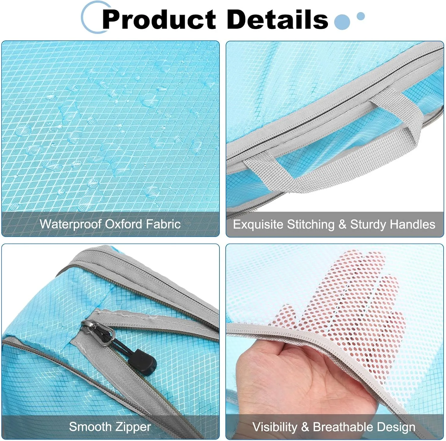 uxcell 4Pcs Compression Packing Cube for Travel, See Through Mesh Waterproof Nylon Luggage Organizer Bags Lightweight Compression Cube for Outdoor Carry on Suitcases Backpack, Sky Blue