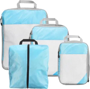 uxcell 4Pcs Compression Packing Cube for Travel, See Through Mesh Waterproof Nylon Luggage Organizer Bags Lightweight Compression Cube for Outdoor Carry on Suitcases Backpack, Sky Blue