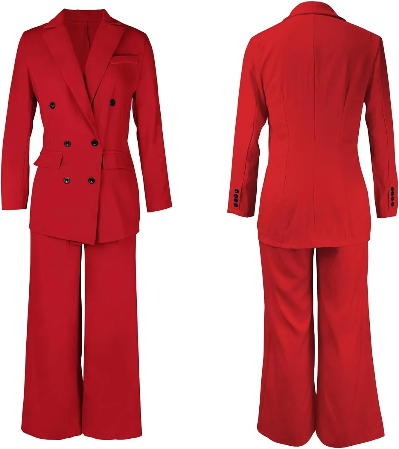 Vakkest Pant Suits for Women Dressy 2 Piece Outfit Business Casual Blazer Jackets and Wide Leg Work Office Slacks Set