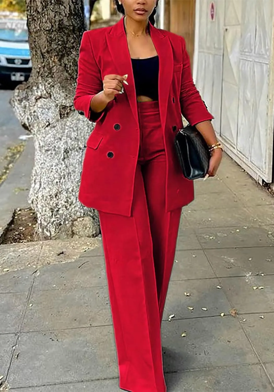 Vakkest Pant Suits for Women Dressy 2 Piece Outfit Business Casual Blazer Jackets and Wide Leg Work Office Slacks Set