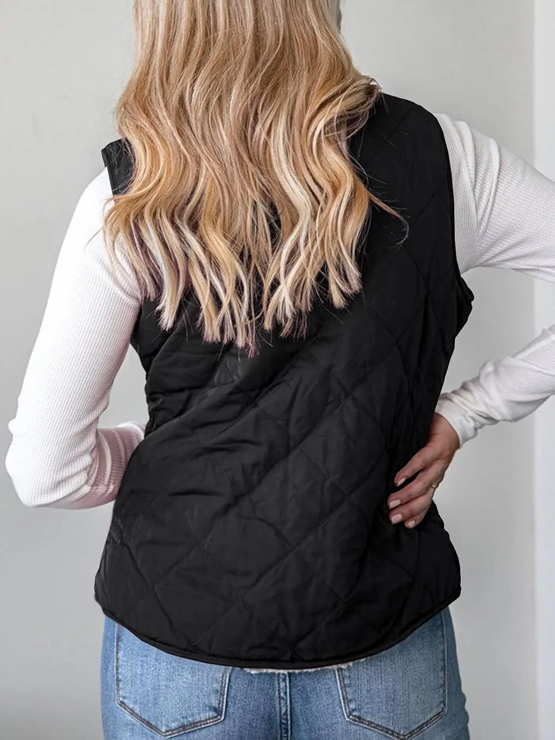 Valphsio Women's Reversible Sherpa Vest Quilted Zip Fleece Padded Gilet with Pockets