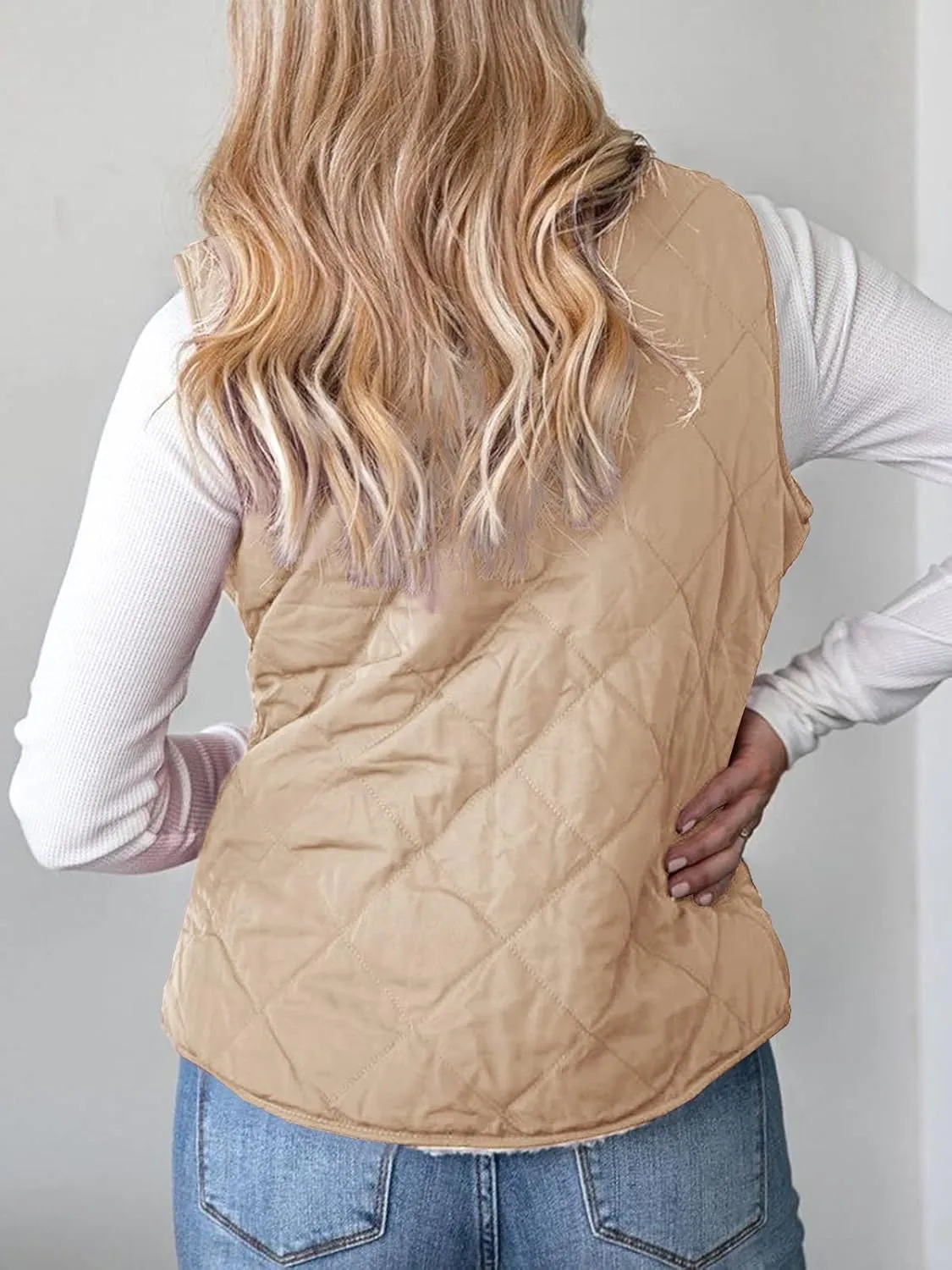Valphsio Women's Reversible Sherpa Vest Quilted Zip Fleece Padded Gilet with Pockets
