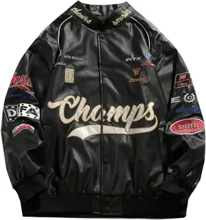 Vamtac Faux Leather Motocross Jackets Oversized Vintage Racing Varsity Bomber Coat Unisex Trendy Streetwear