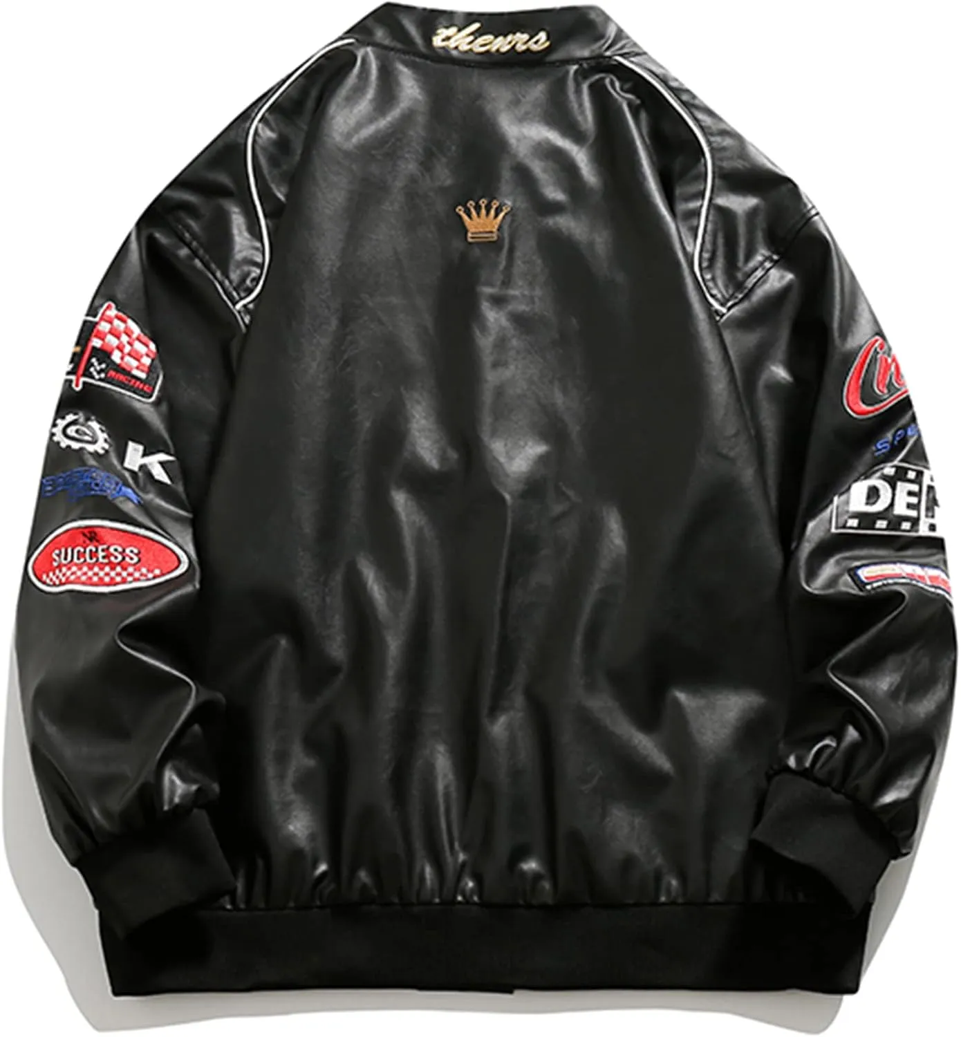 Vamtac Faux Leather Motocross Jackets Oversized Vintage Racing Varsity Bomber Coat Unisex Trendy Streetwear