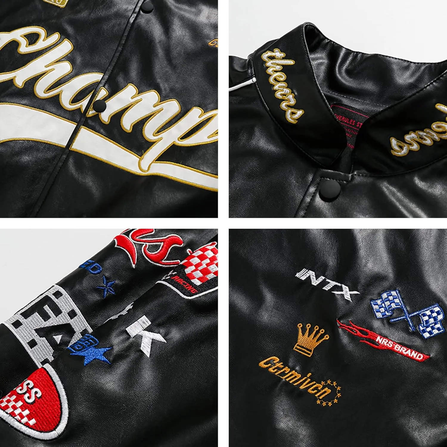 Vamtac Faux Leather Motocross Jackets Oversized Vintage Racing Varsity Bomber Coat Unisex Trendy Streetwear