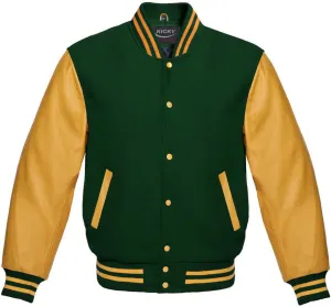 Varsity Jacket Letterman Baseball Jacket Wool body and Cowhide Leather Sleeves 22 Color Options