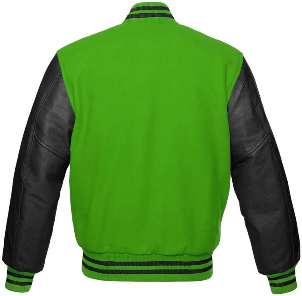 Varsity Jacket Letterman Baseball Jacket Wool body and Cowhide Leather Sleeves 22 Color Options