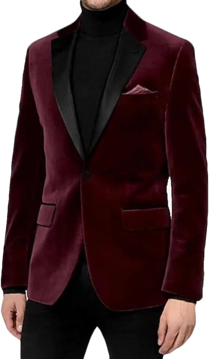 VENNYNG Men's Velvet Blazer Jacket for Winter One Button Stylish Coat for Groom and Groomsmen.