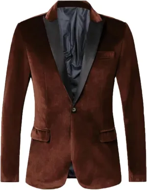 VENNYNG Men's Velvet Blazer Jacket for Winter One Button Stylish Coat for Groom and Groomsmen.