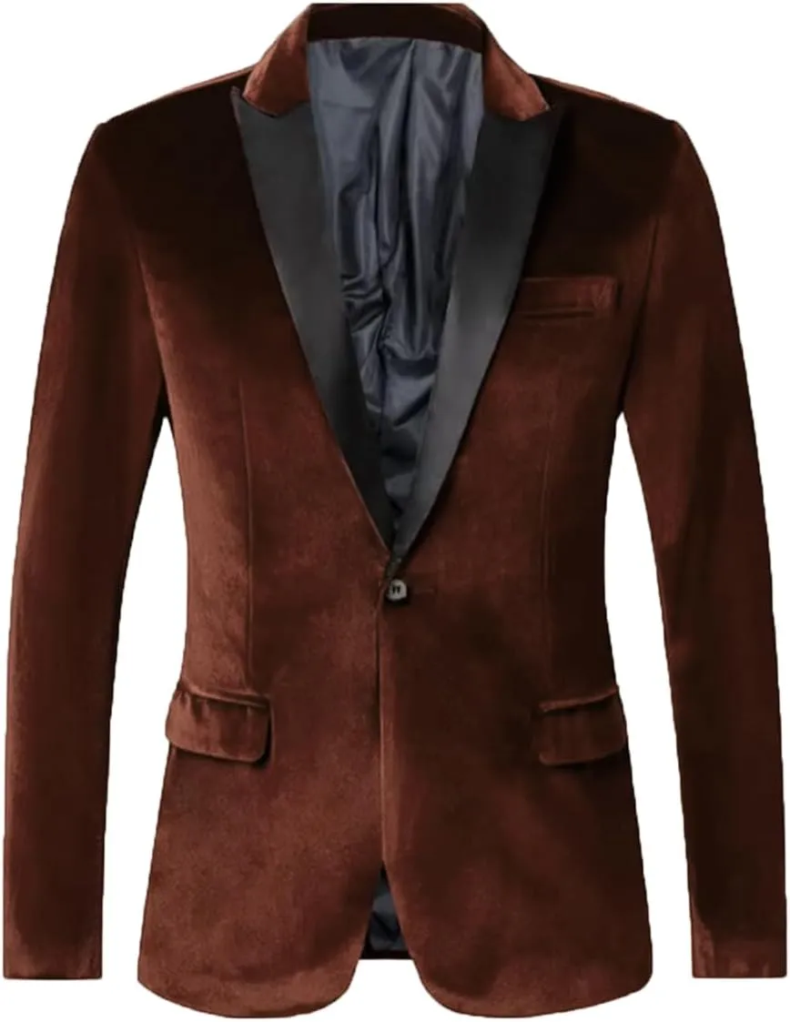 VENNYNG Men's Velvet Blazer Jacket for Winter One Button Stylish Coat for Groom and Groomsmen.