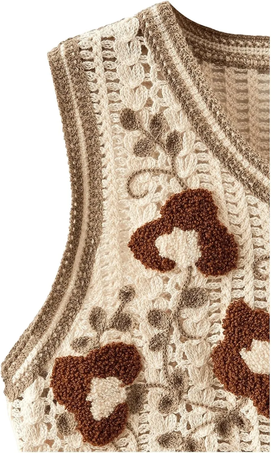 Verdusa Women's Button Front Sleeveless V Neck Crochet Embroidered Knit Sweater Short Vest