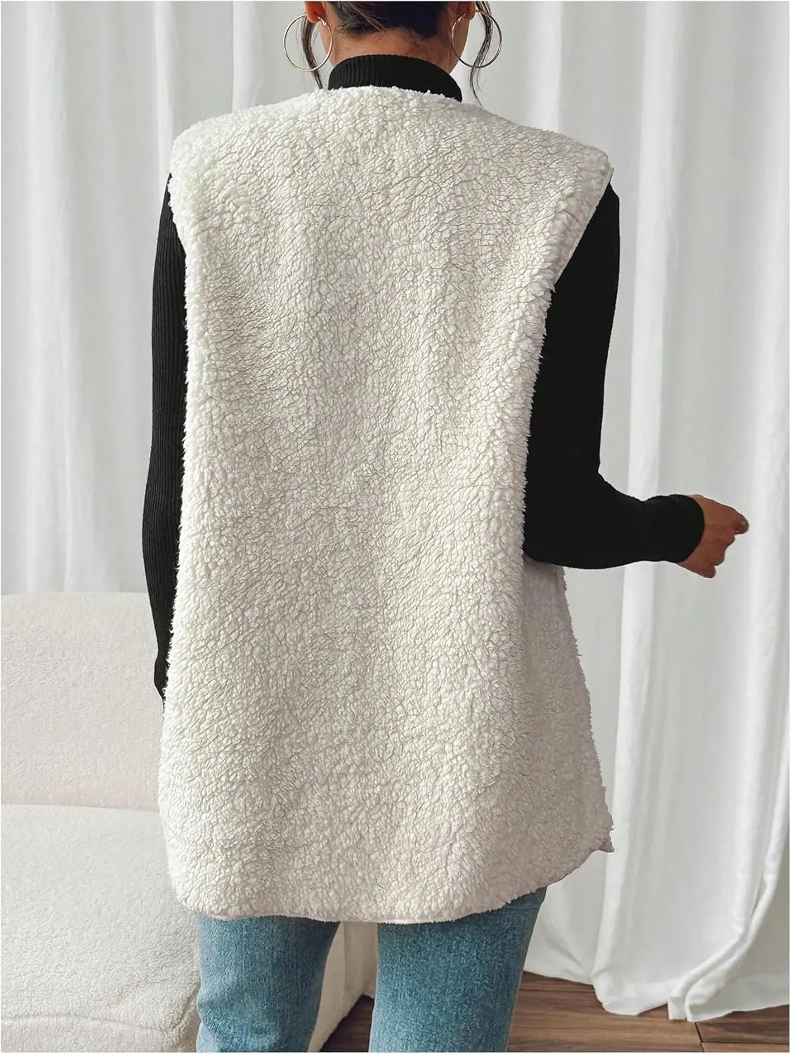 Verdusa Women's Fuzzy Fleece Vest Oversized Sleeveless Sherpa Jacket Warm Button Down Gilet Outerwear with Pockets
