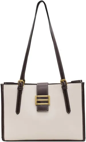 Vintage Leather Large Capacity Tote Bag for Women - Stylish Satchel Purse with Zipper (White)