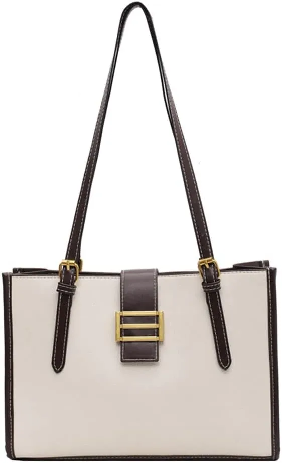 Vintage Leather Large Capacity Tote Bag for Women - Stylish Satchel Purse with Zipper (White)