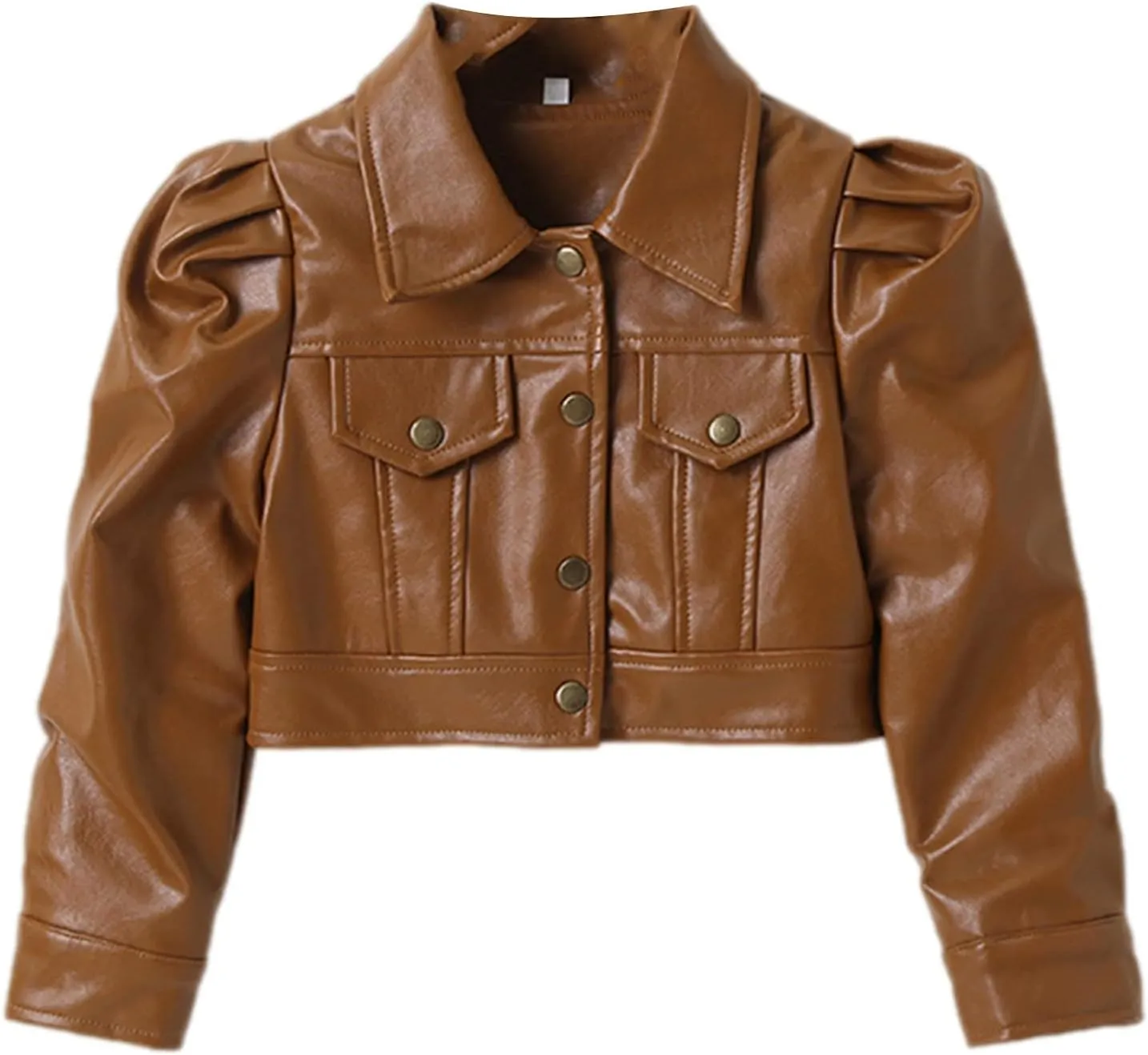 WASAIGOOD Toddler Girls Motorcycle Jackets PU Faux Leather Coat Turn-Down Collar Long Sleeve Crop Tops Outerwear Coats