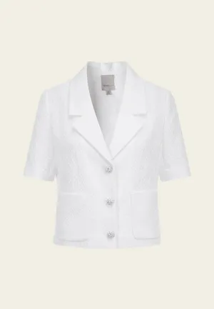 White Lapel Jacquard Cropped Jacket