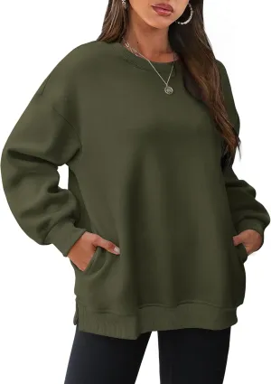 WIHOLL Womens Oversized Sweatshirts Crewneck Long Sleeve Tops Fleece Pullover Fall Fashion Clothes with Pocket