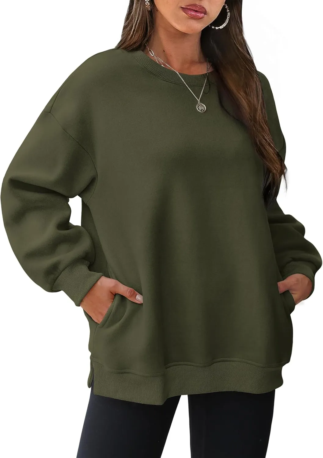WIHOLL Womens Oversized Sweatshirts Crewneck Long Sleeve Tops Fleece Pullover Fall Fashion Clothes with Pocket