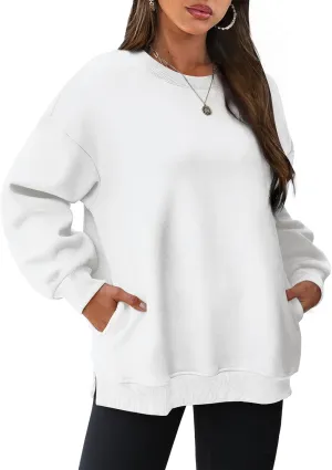 WIHOLL Womens Oversized Sweatshirts Crewneck Long Sleeve Tops Fleece Pullover Fall Fashion Clothes with Pocket