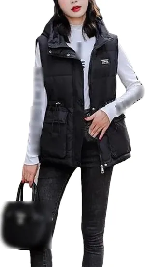 Winter Womens Hooded Sleeveless Thicken Cotton Padded Vest Women Coats Casual Loose Outwear