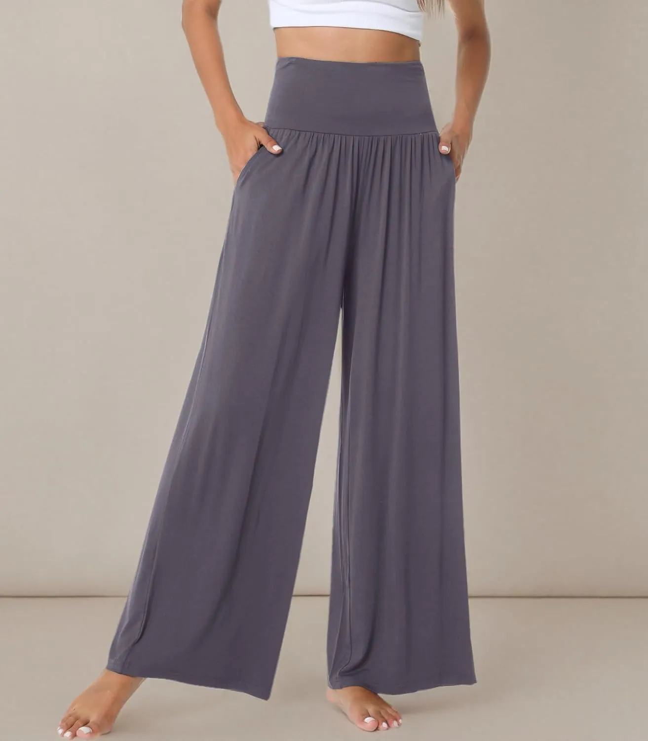 WiWi Pajama Pants for Women Soft Wide Leg Palazzo Lounge Sweatpants Loose Yoga Bottoms-Viscose from Bamboo S-XXL