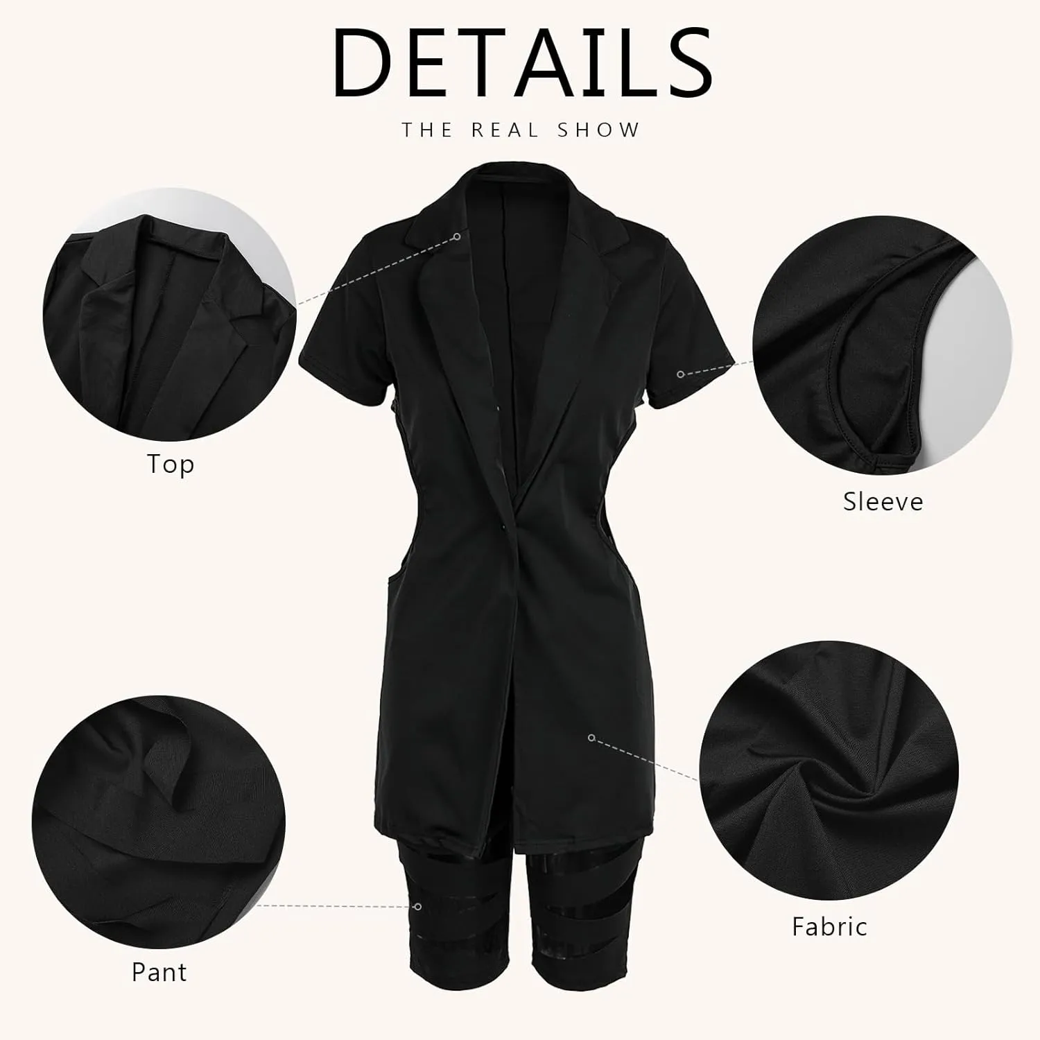 Women 2 Piece Outfits Sexy Long Sleeve A Buckle Blazer Jackets with Ripped Holes