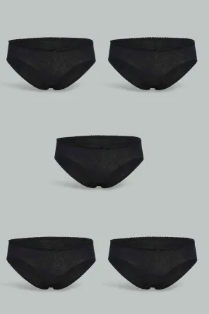Women Black Plain Boyleg Brief (Pack of 5)