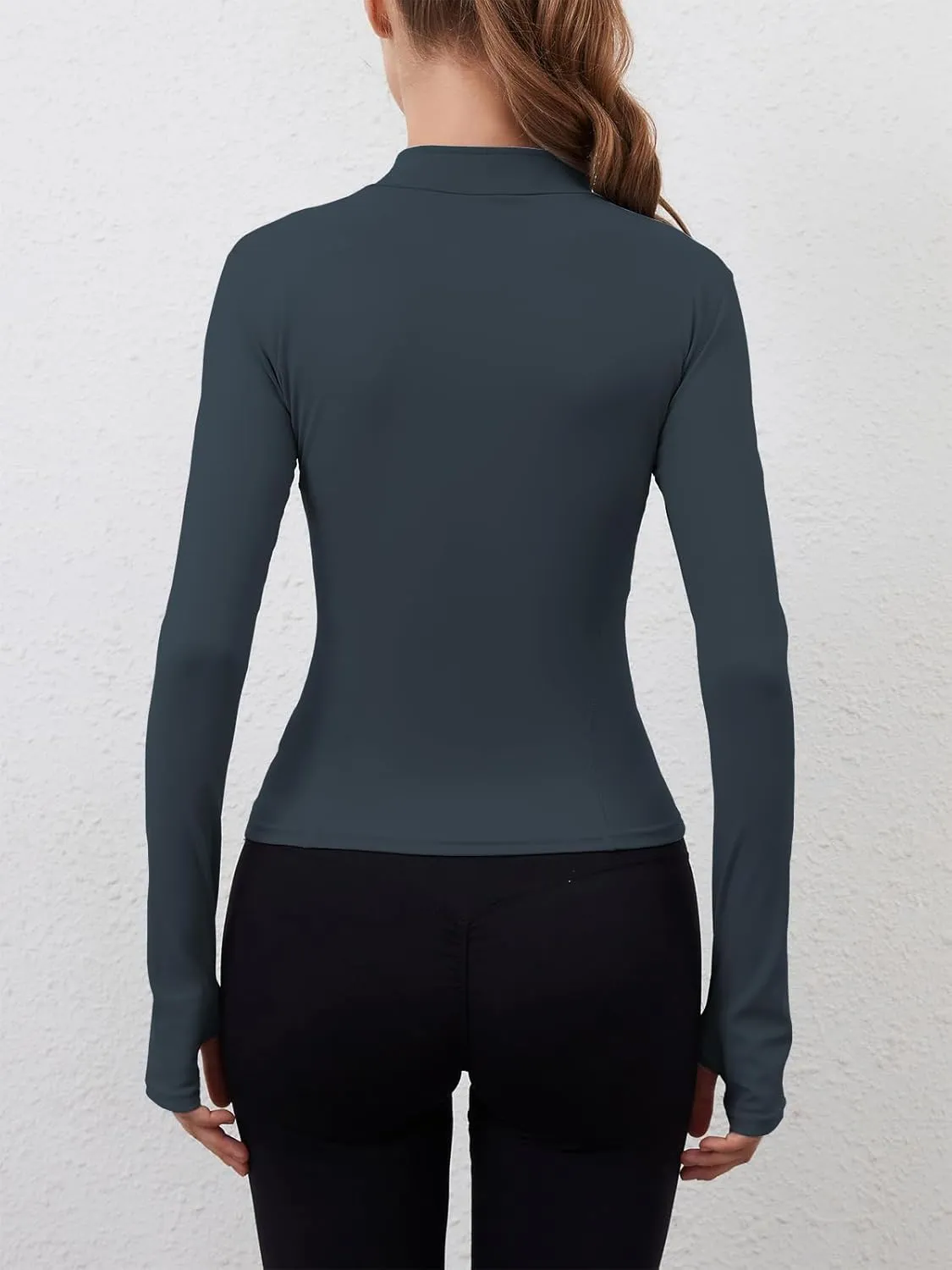 Women Built-In Pockets Athletic Jackets Slim Fit Full Zip up Workout Yoga Gym Jacket with Thumb Holes
