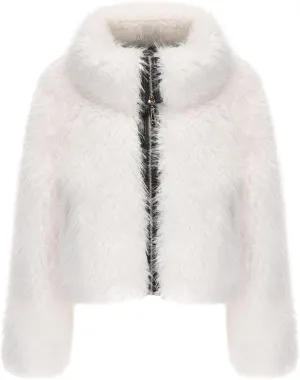 Women Faux Fur Jacket Zip Up Large Turn-Down Collar for Short Jackets Fall and Winter Warm Fluffy Cardigan Coat