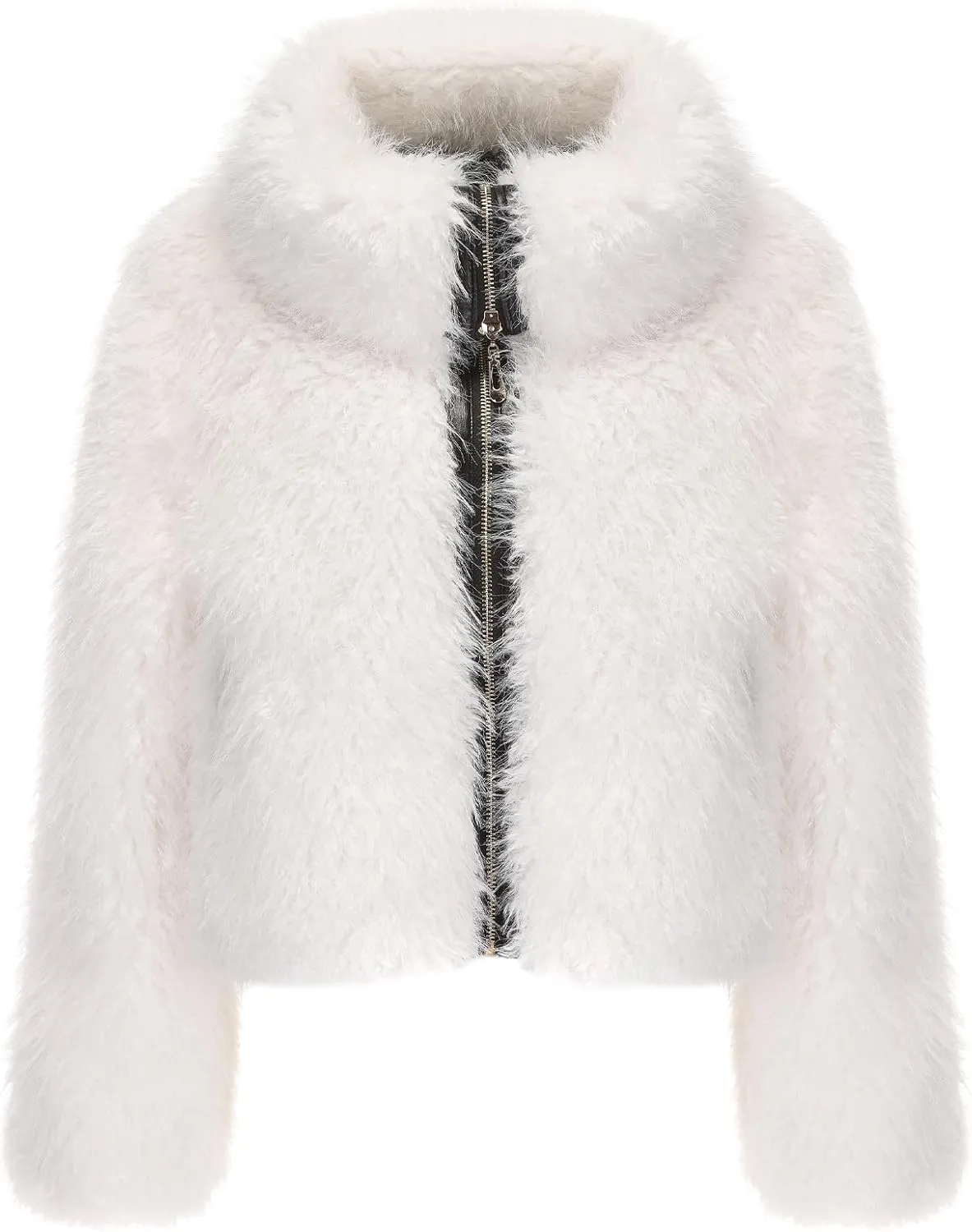 Women Faux Fur Jacket Zip Up Large Turn-Down Collar for Short Jackets Fall and Winter Warm Fluffy Cardigan Coat