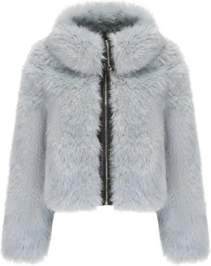 Women Faux Fur Jacket Zip Up Large Turn-Down Collar for Short Jackets Fall and Winter Warm Fluffy Cardigan Coat