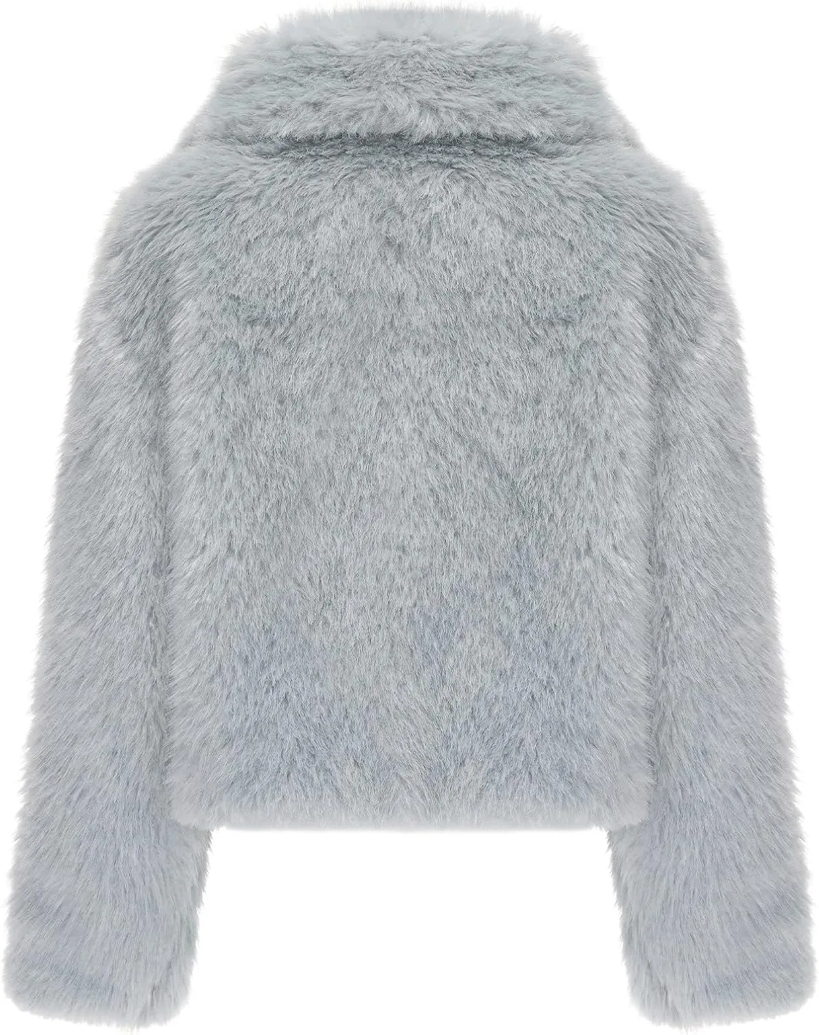 Women Faux Fur Jacket Zip Up Large Turn-Down Collar for Short Jackets Fall and Winter Warm Fluffy Cardigan Coat