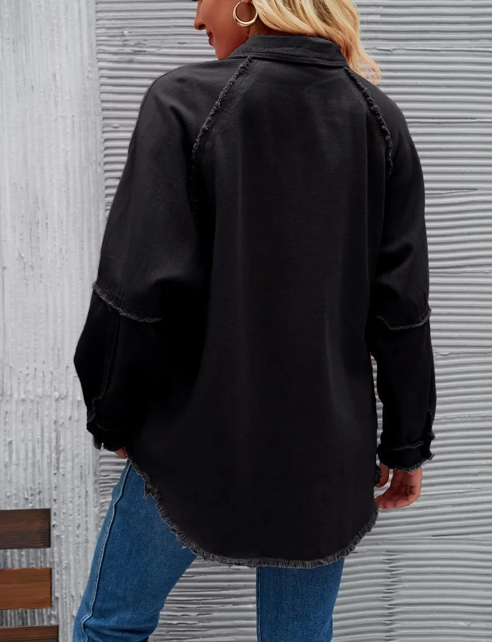 Women Long Sleeve Denim Jacket Oversized Lapel Button Up Shacket Casual Boyfriend Western Trucker Jean Jackets