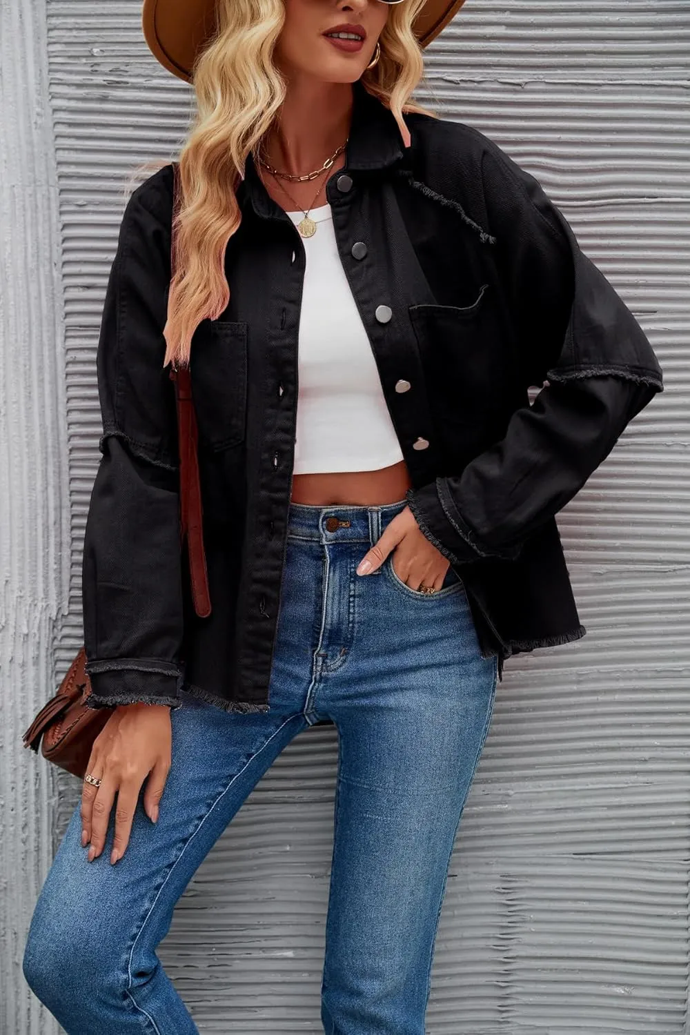 Women Long Sleeve Denim Jacket Oversized Lapel Button Up Shacket Casual Boyfriend Western Trucker Jean Jackets