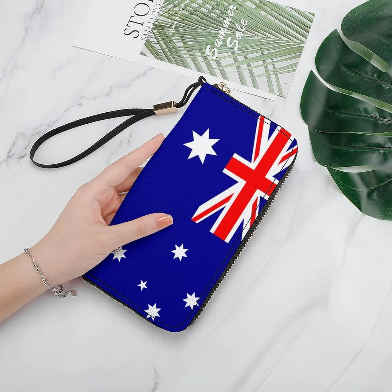 Women Men Australia Flag Zipper Long Purse with Removable Wristlet Stylish PU Wallet Travel Clutch