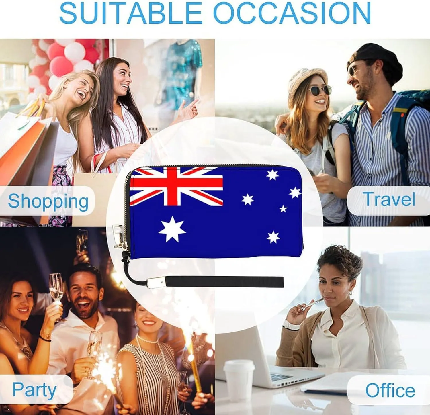 Women Men Australia Flag Zipper Long Purse with Removable Wristlet Stylish PU Wallet Travel Clutch