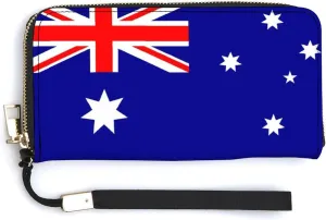 Women Men Australia Flag Zipper Long Purse with Removable Wristlet Stylish PU Wallet Travel Clutch