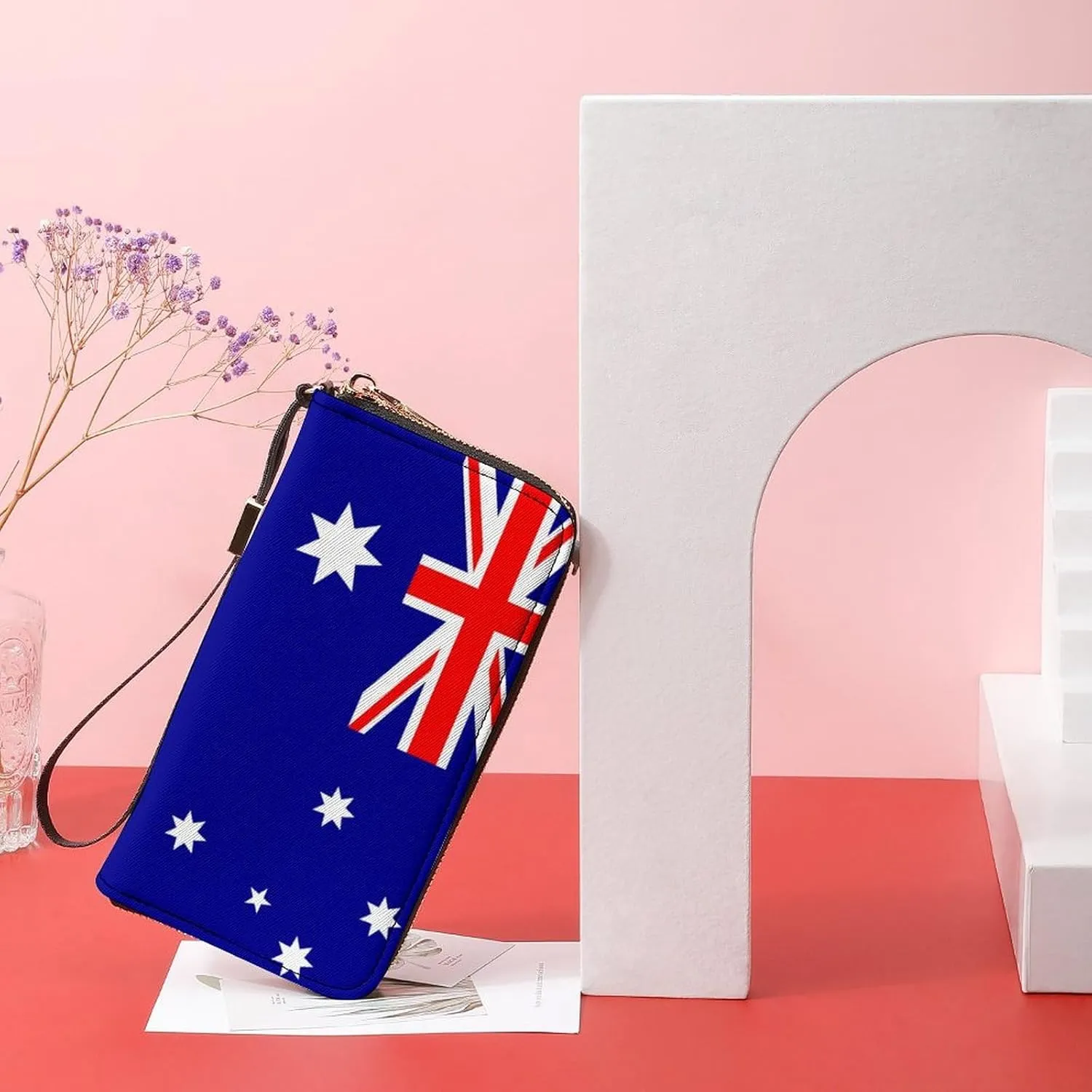 Women Men Australia Flag Zipper Long Purse with Removable Wristlet Stylish PU Wallet Travel Clutch
