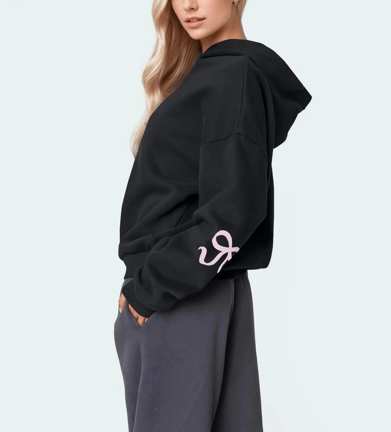Women Oversized Bow Hoodies Long Sleeve Cute Graphic Hooded Sweatshirts Preppy Aesthetic Pullover Top