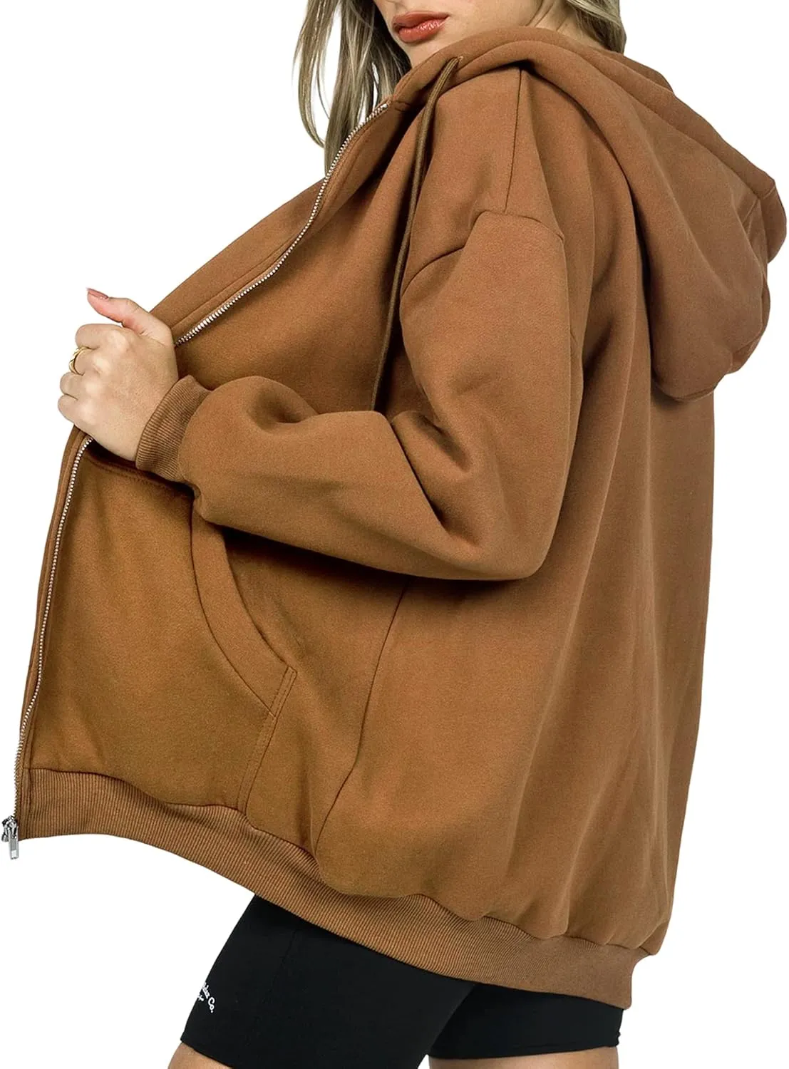 Women Oversized Zip Up Hoodies Sweatshirts Clothes Teen Girl Casual Drawstring Jackets with Pockets