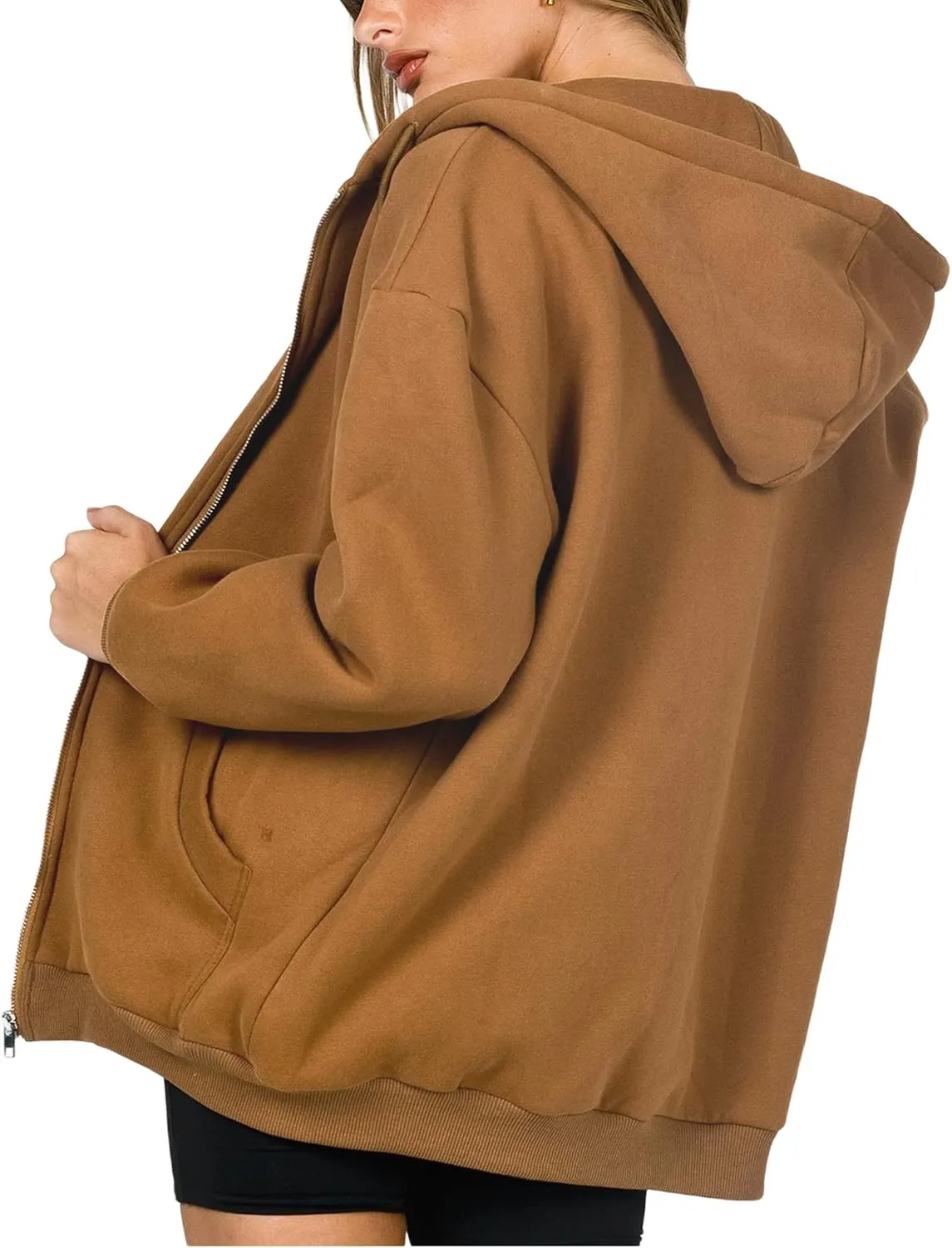 Women Oversized Zip Up Hoodies Sweatshirts Clothes Teen Girl Casual Drawstring Jackets with Pockets