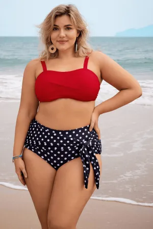 Women Plus Size 2pcs Swimsuit Padded Swim Tops High Waist Briefs