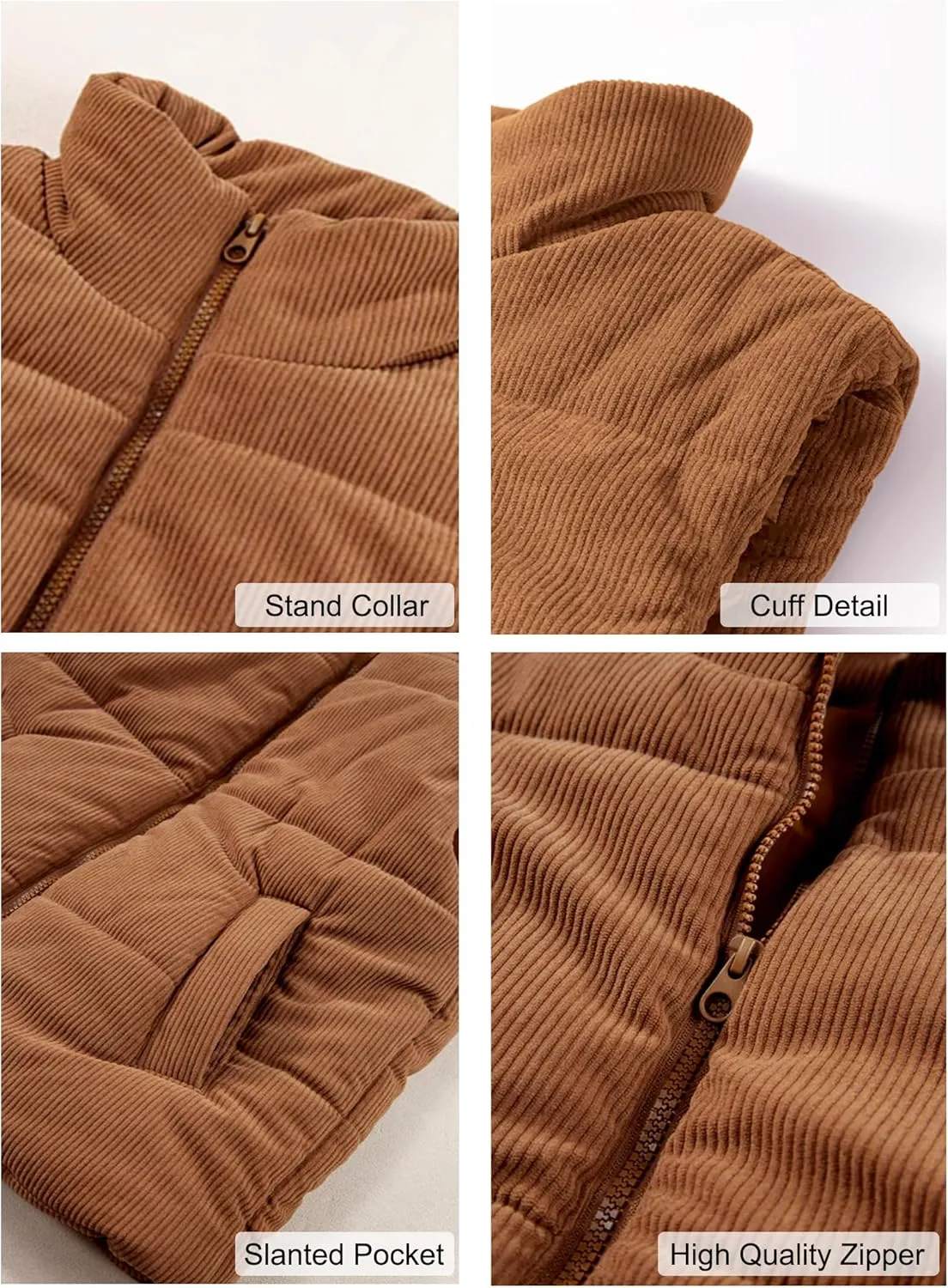 Women Quilted Puffer Vest Corduroy Sleeveless Jacket Zip Up Stand collar Lightweight Outerwear with Pocket 2025 Trendy