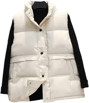 Women Sleeveless Vest Winter Korean Warm Down Cotton Padded Jacket Coat Parkas Waistcoat Veste