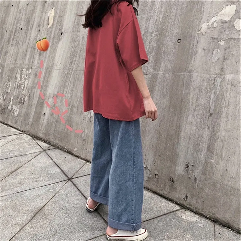 Women Summer Minimalist Alphabets Printed Loose Korean Student Tops Plus Size T-Shirt