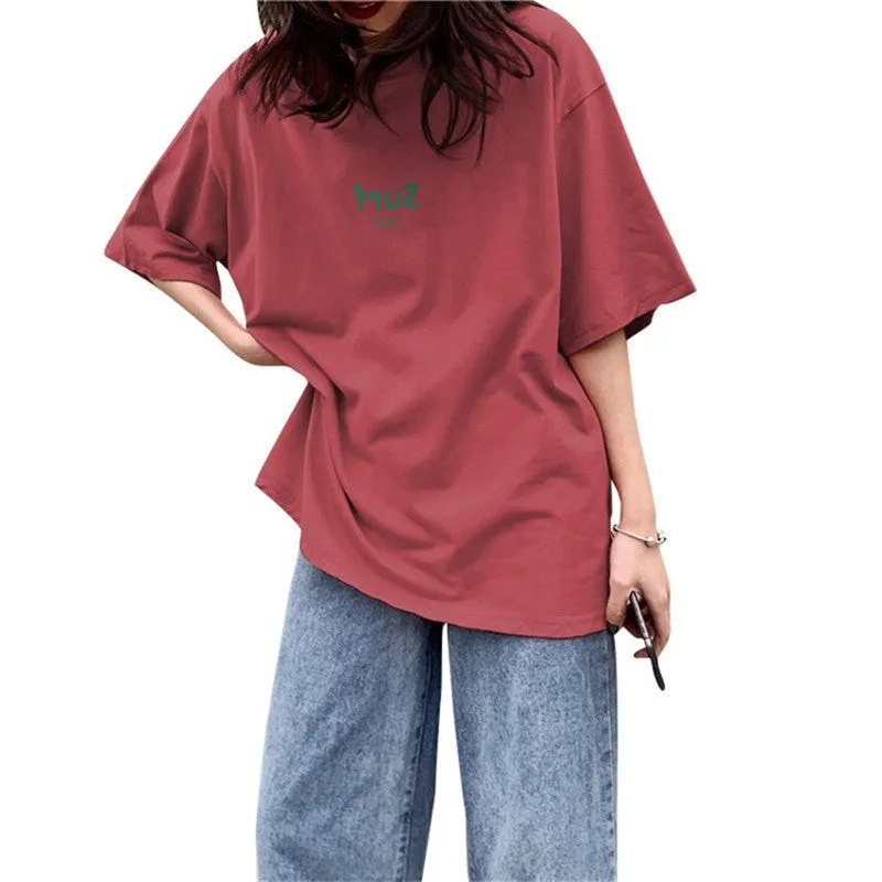 Women Summer Minimalist Alphabets Printed Loose Korean Student Tops Plus Size T-Shirt