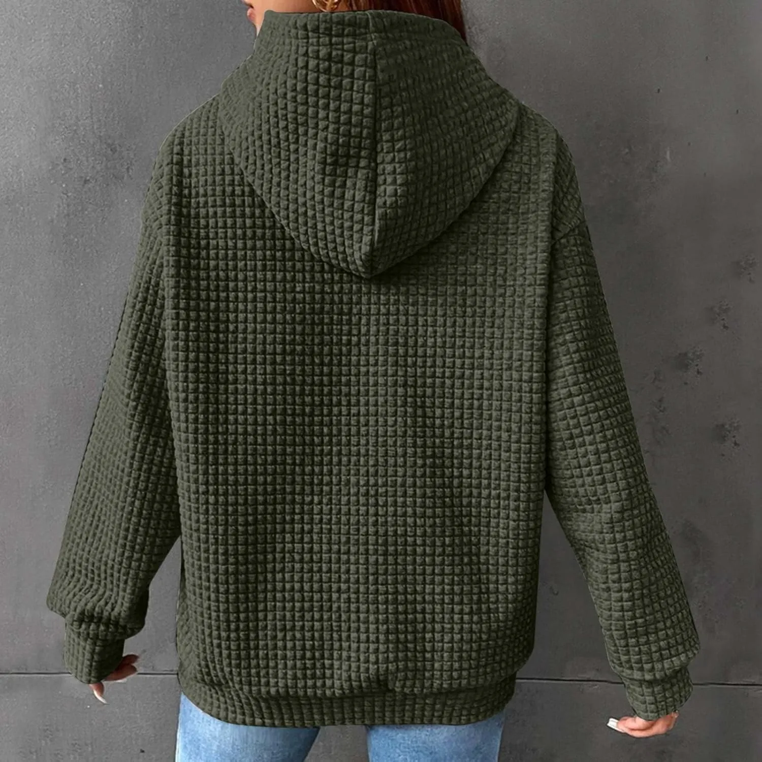 Women Waffle Casual Hoodie Long Sleeves Fashion Drawstring Pullover Sweatshirts Loose Fit Tunic Winter Tops Comy Shirt
