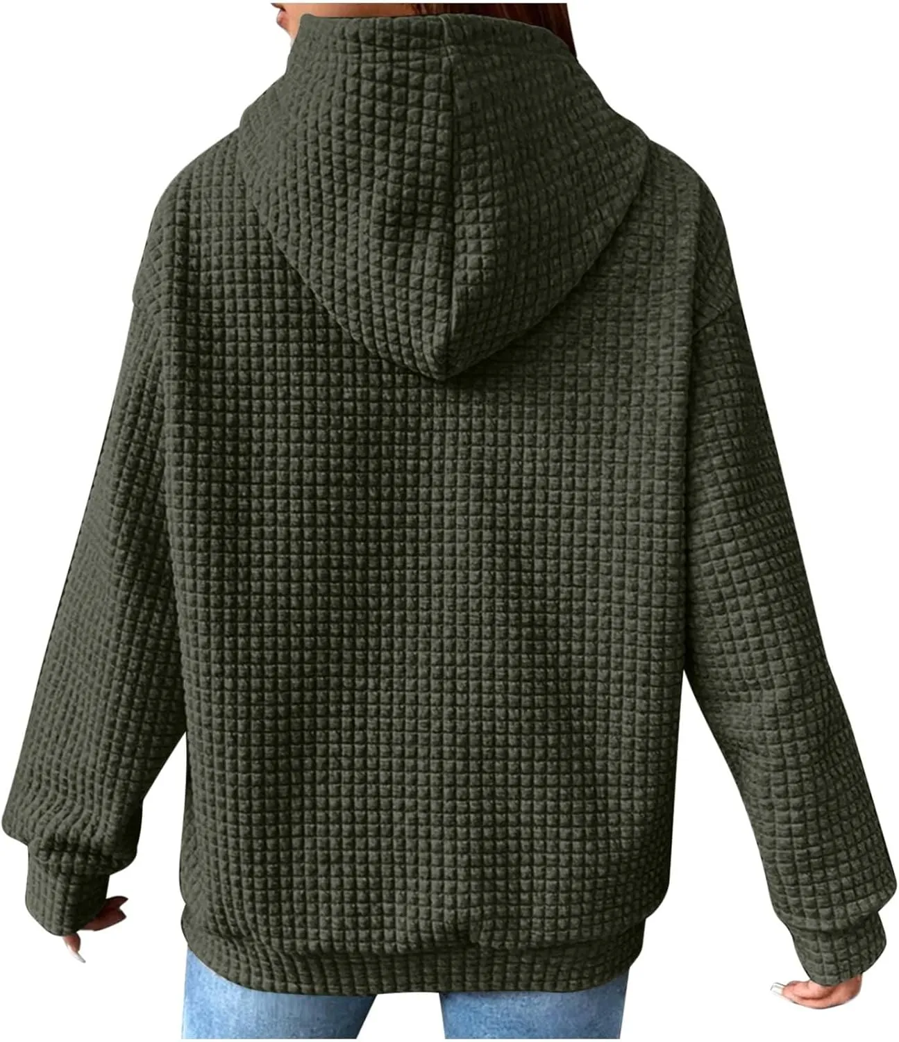 Women Waffle Casual Hoodie Long Sleeves Fashion Drawstring Pullover Sweatshirts Loose Fit Tunic Winter Tops Comy Shirt